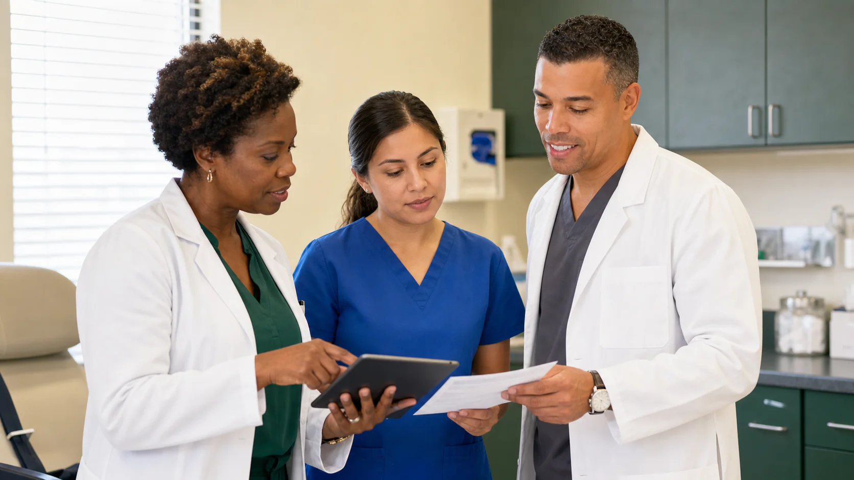 Dr. Jonathan Johnson, a community health medical director, and a nurse care manager reviewing a shared care plan